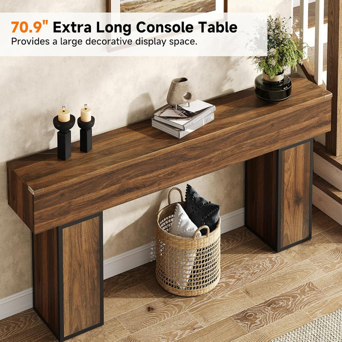 70.9-Inch Long Console Table, Wooden Sofa Table behind Couch Tables, Farmhouse Entryway Table Accent Table for Entrance, Hallway, Living Room, Foyer, Rustic Brown