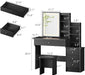 Black Makeup Vanity Desk with Sliding Mirror & 4 Drawers | Smart LED Mirror, 3 Adjustable Lighting Modes, Vanity Chair, 4 Drawers, 7 Shelves, Dressing Table for Women, Girls