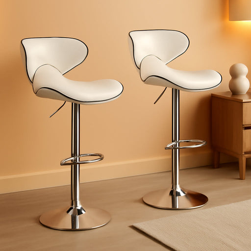 Masaccio Cushioned Leatherette Upholstery Airlift Adjustable Swivel Barstool with Chrome Base, Set of 2, White