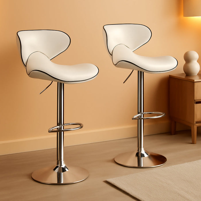 Masaccio Cushioned Leatherette Upholstery Airlift Adjustable Swivel Barstool with Chrome Base, Set of 2, White
