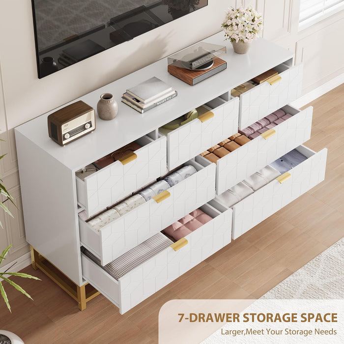 White 7 Drawers Dresser for Bedroom,54" Large Chest of Drawers