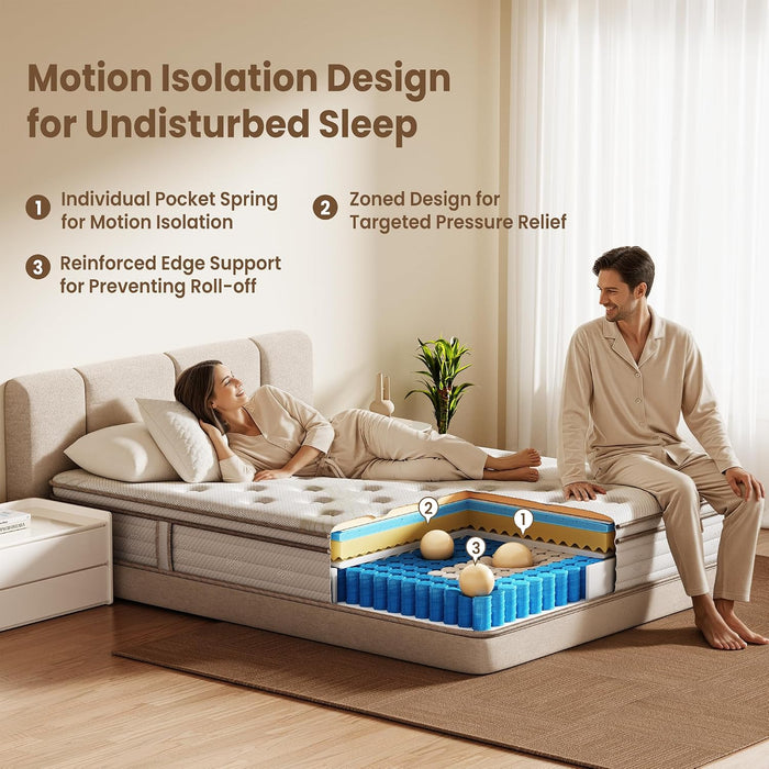 Twin Mattress 12 Inch Hybrid Mattress in a Box with Memory Foam and Individual Pocket Springs, Medium Firm Twin Size Bed Mattress for Motion Isolation and Pressure Relief, Certipur-Us
