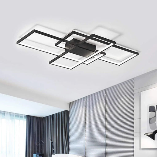 LED Ceiling Light, 75W Modern Ceiling Lamp, 3-Squares Acrylic Black LED Chandelier, Flush Mount Ceiling Light Fixture for Dining Living Room Study Kitchen, Cool White/6000K