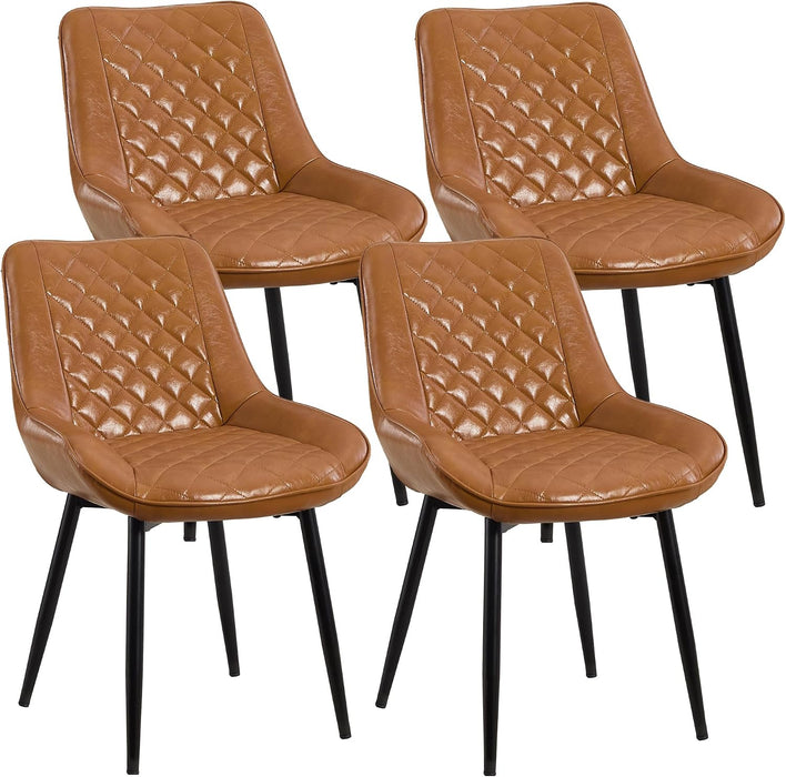 Dining Chair Set of 4, Modern Dining Chairs with Thick Cushions, Faux Leather Kitchen Dining Room Chairs with Metal Adjustable Legs for Dining Living Room, Brown