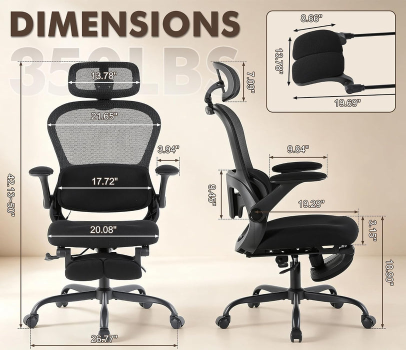 Ergonomic Massage Office Chair with Footrest, Comfy Computer Chair, Black