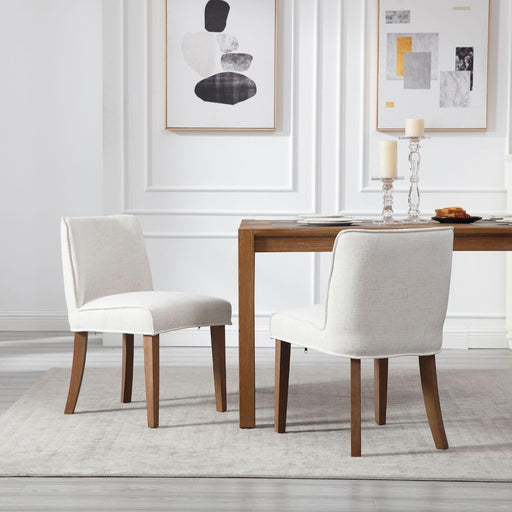 Upholstered Parsons Chair Set of 2, Linen Fabric Solid White Dining Chairs with Walnut Wood Leg Cushioned Back Modern Rustic Side Chairs for Living Room/Kitchen/Dining/Restaurant