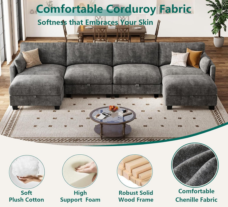 Darkest Gray Chenille UShaped Sectional Sofa Ottoman