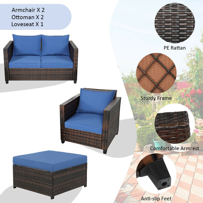 5 Pieces Patio Rattan Furniture Set with Removable Cushions