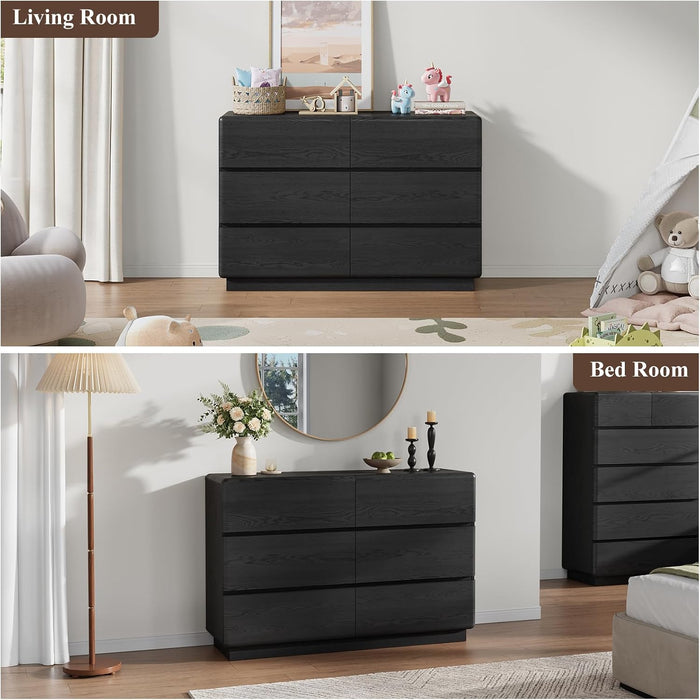 Black 6 Drawer Dresser for Bedroom, 47" W Chest of Drawers