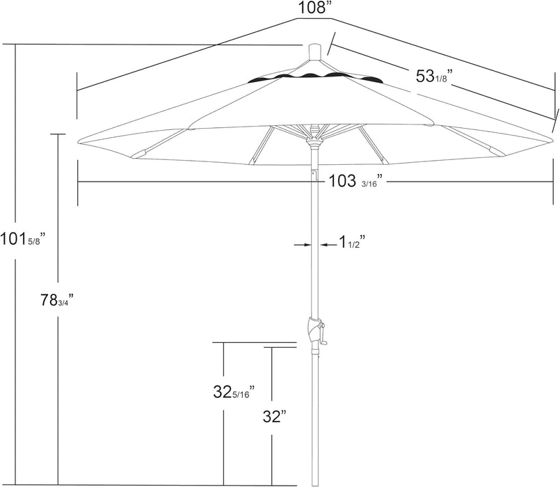 12-Year-Non-Fading, 9Ft Premium Sunbrella Patio Umbrella, Hand-Crank, Button-Tilt, White Frame, Aruba Fabric