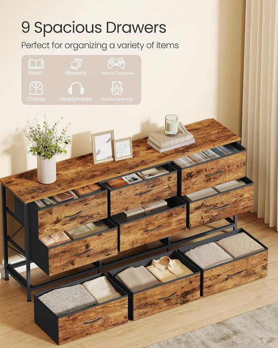 Dresser with 9 Fabric Drawers, TV Stand for Tvs up to 65 Inches