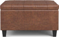 Harrison 30 Inch Wide Transitional Square Small Coffee Table Storage Ottoman in Distressed Saddle Brown Vegan Faux Leather, Assembled, for the Living Room and Bedroom
