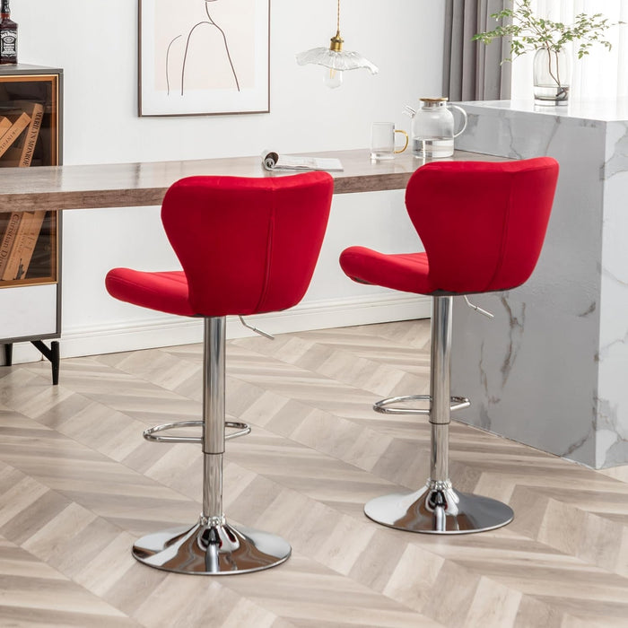 Ellston Velvet Adjustable Swivel Barstools in Red, Set of 2