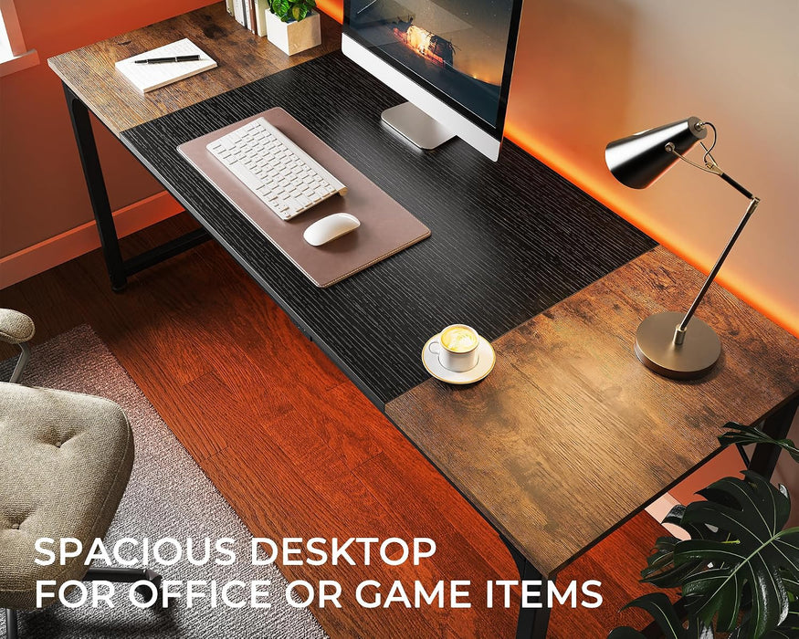 Computer Desk, 70 Inch Office Desk, Gaming Desk with Storage, Writing Desk Work Desk for Home Office, Study, Long Simple Desk, Large Legroom, Metal Frame, Rustic Brown and Black