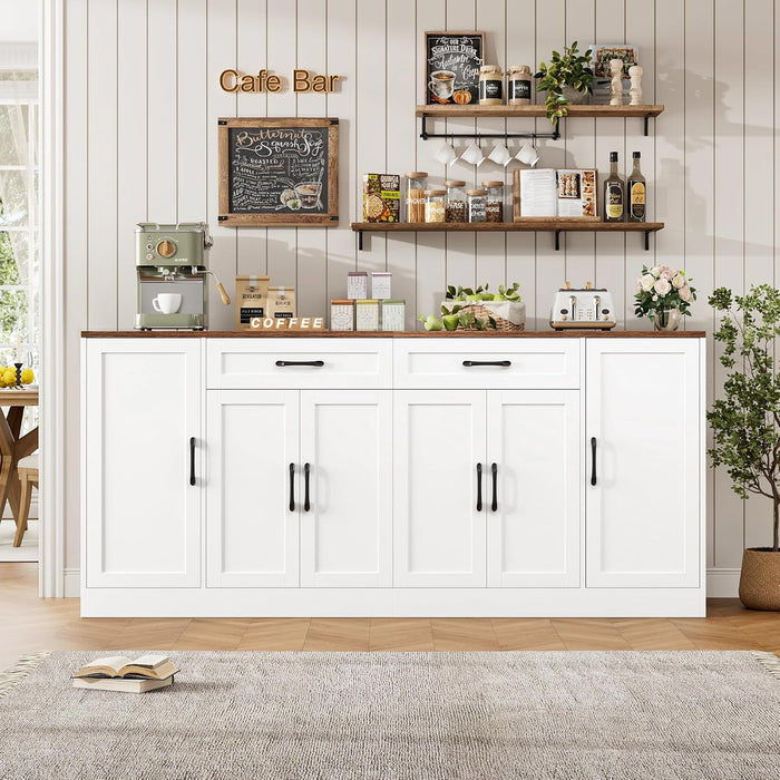 71” Large Buffet Cabinet with Storage, Sideboard Buffet Cabinet with Adjustable Shelves and 6 Soft-Close Doors, Wood Coffee Bar Console Table for Kitchen, Dining Room, White | 6 Soft-Close Doors, Sideboard Wood Coffee Bar Console Table for Kitchen, Dining Room (White)