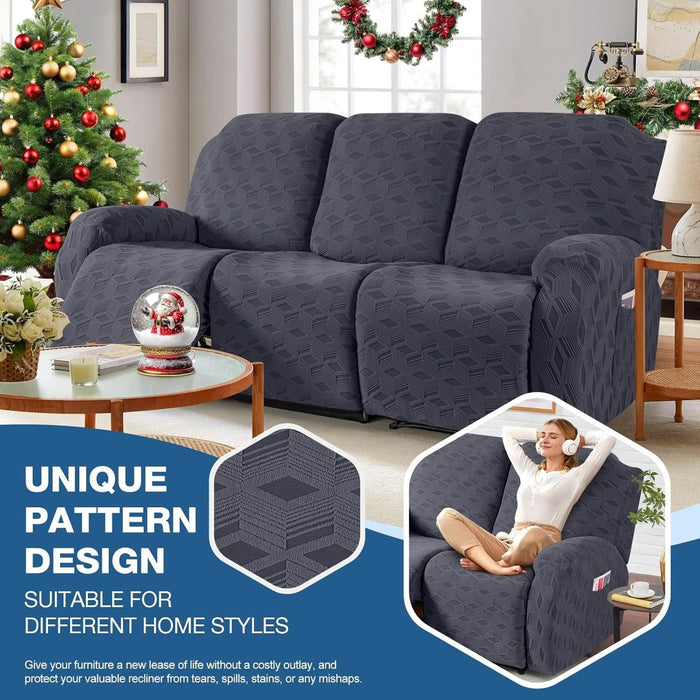 Recliner Sofa Covers Stretch Reclining Couch Cover, Jacquard Recliner Couch Cover for 3 Seat Furniture Protector Sofa Slipcovers with Elastic Bottom for Kids, Pets (Dark Grey)