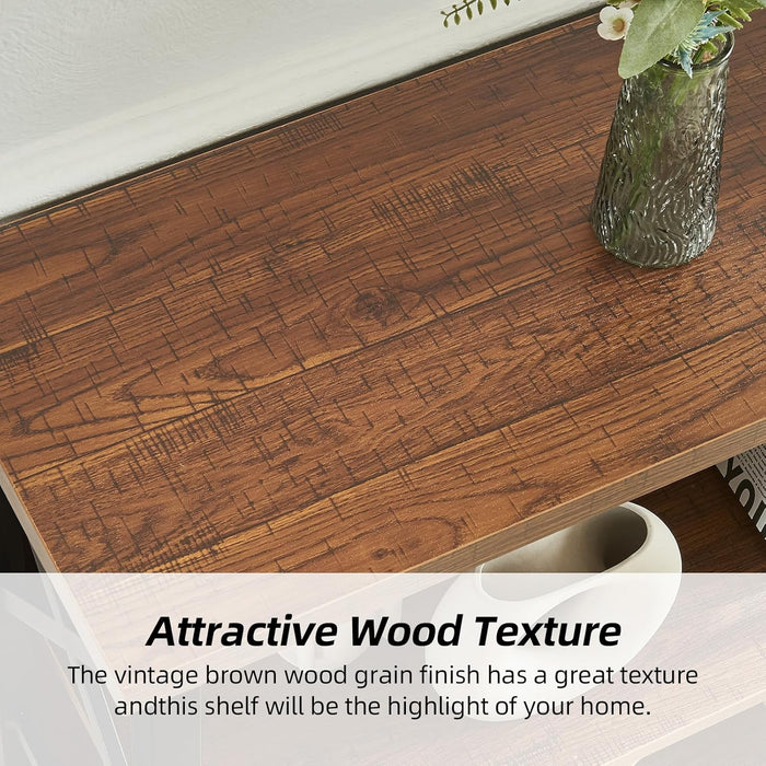 3-Tier Small Bookshelf, 35.4 Inch Short Book Shelf with Sturdy Metal Frame & Wood Shelves, Rustic Brown Industrial Bookcase for Living Room, Bedroom, Office