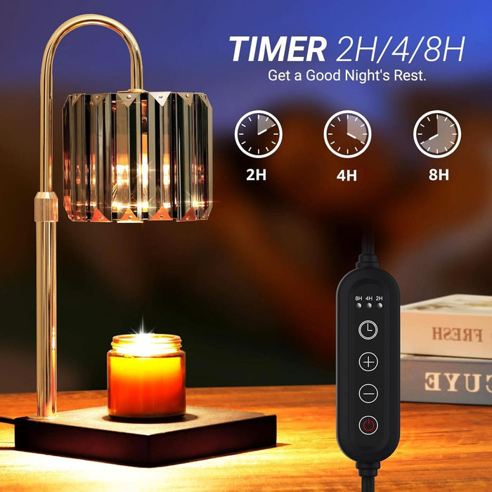 Candle Warmer Lamp with Timer, Dimmable Electric Candle Wamer Adjustable Height, Gifts for Women Mom, Glass Modern Candles Melter Lamp, Black
