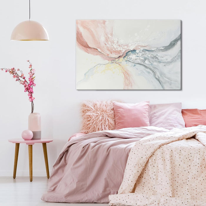 Pink Abstract Canvas Wall Art Blush Pink and Gray Hand Painted Oil Paintings Modern Water Flow Shape Artwork for Bedroom Living Room Kitchen Office Decoration 36" X 24"