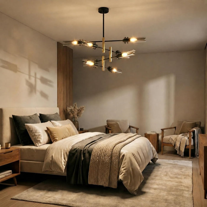 EightLight Sputnik Chandelier Matte Black Gold Finish