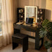 Vanity Desk with Mirror and LED Lights, Makeup Vanity Table with 3 Lighting Color, Adjustable Brightness, Vanity Table with 2 Drawers, Side Storage, for Bedroom (Black, with Bench)