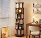 6 Tier Rotating Bookshelf 360° Solid Wood Spinning Book Shelf Tower on Wheels Rolling Revolving Bookcase for Small Spaces, Corner, Bedroom, Kids Room, Office — Walnut