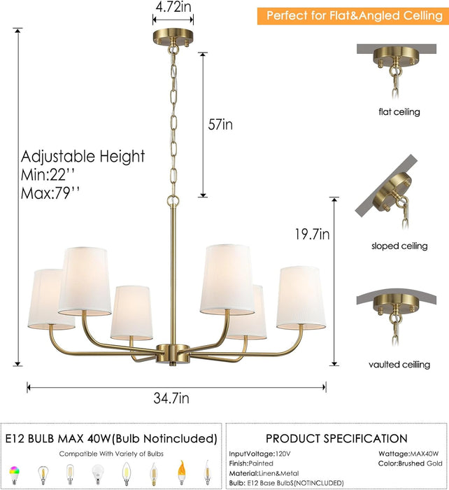 Brushed Gold Contemporary Pendant Chandelier 6 Lights