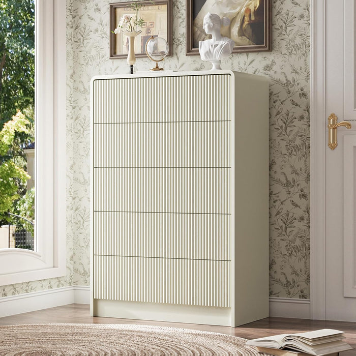 31.5" Wide Modern Curved 5 Drawer Dresser，Beige