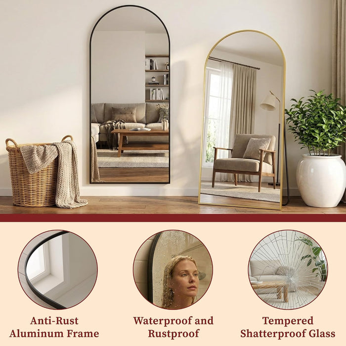 71"×32" Oversized Arched Full‑Length Mirror, Black Floor Mirror