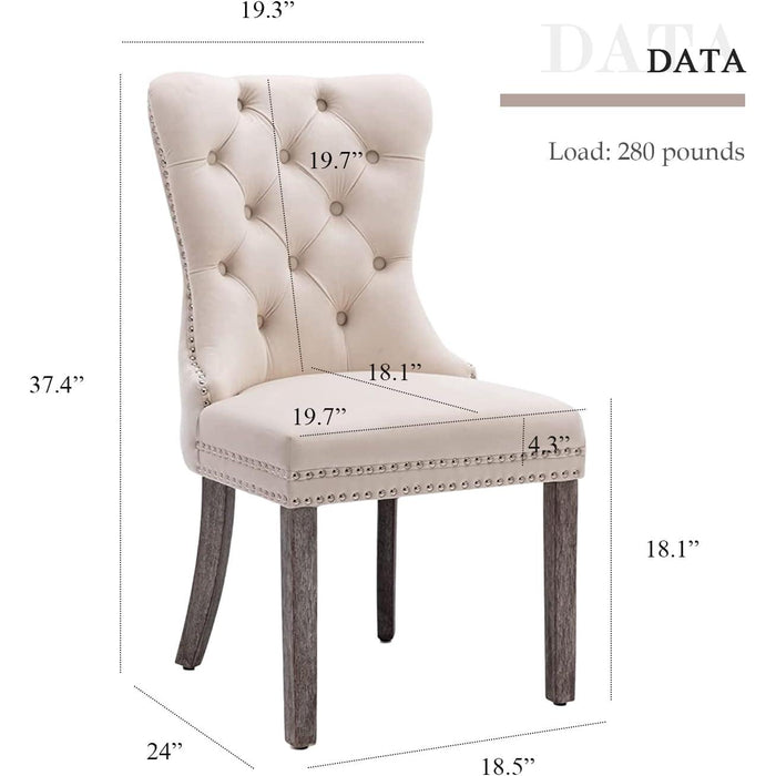 Velvet Dining Chairs Set of 6, Tufted Dining Room Chairs with Nailhead Ring Pull Trim, Upholstered Dining Chairs with Solid Wood Legs for Kitchen Dining Room (Beige)