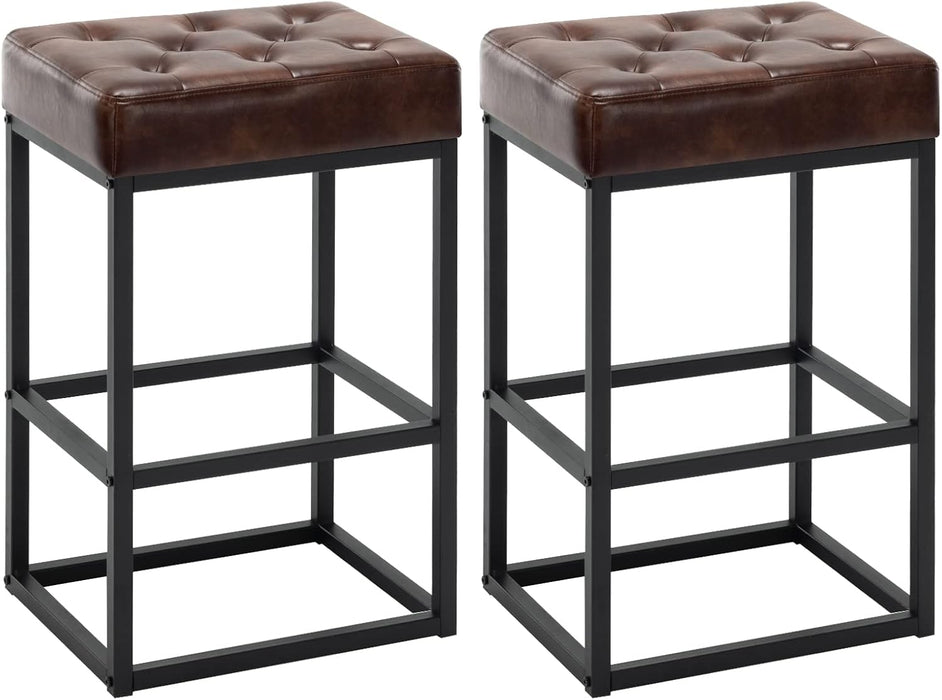 Leather Bar Stool set 2 Dark Brown