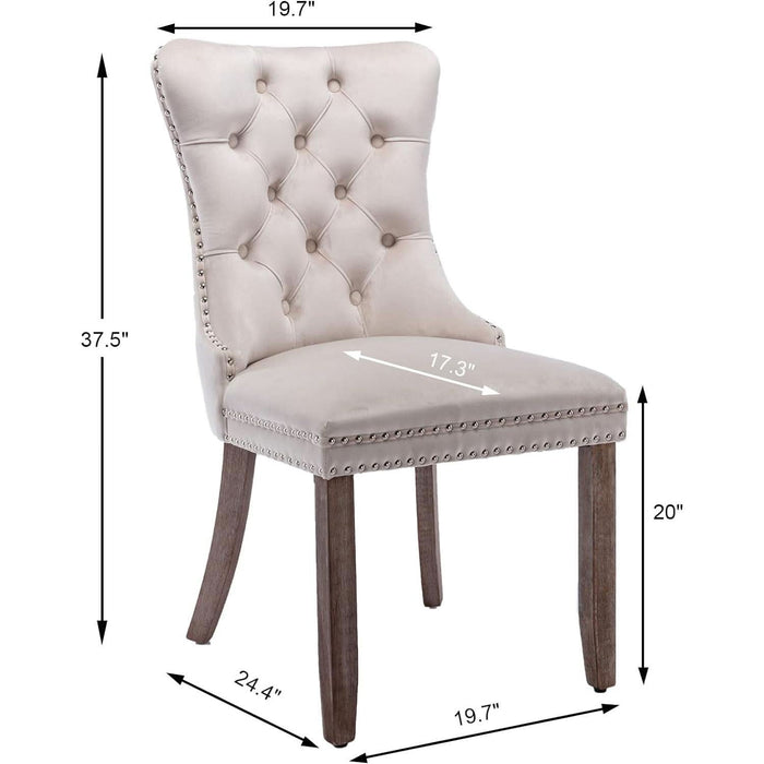 Beige Velvet Dining Chairs Set of 6, Upholstered Dining Room Chairs with Back Ring Pull Trim and Solid Wood Legs, Tufted Wingback Kitchen Chairs for Dining Room,Living Room,Kitchen(Beige)