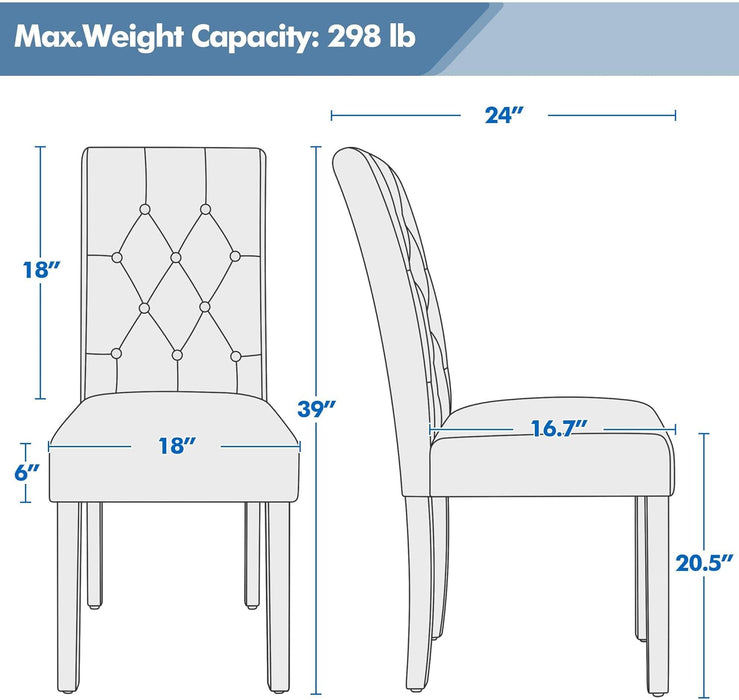 Yaheetech Dining Chairs with Leather Seat and Solid Wood Legs Button Tufted Padded Kitchen Chair Accent Side Chair for Home Kitchen and Restaurant, Set of 6, White