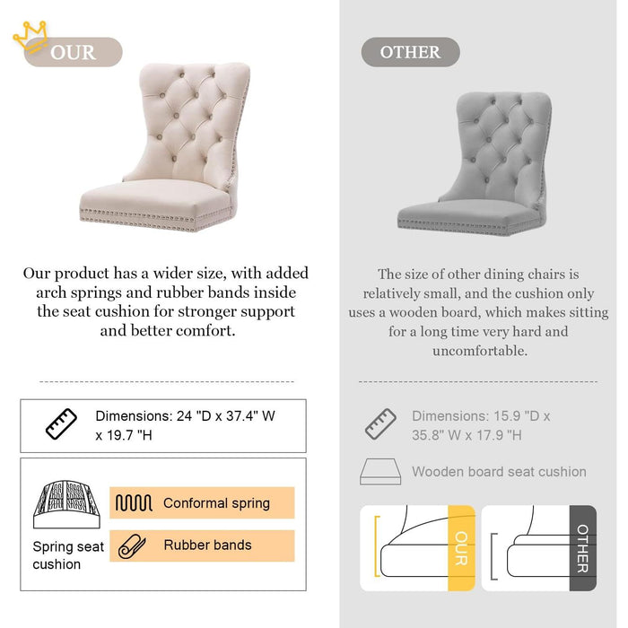 Velvet Dining Chairs Set of 6, Tufted Dining Room Chairs with Nailhead Ring Pull Trim, Upholstered Dining Chairs with Solid Wood Legs for Kitchen Dining Room (Beige)