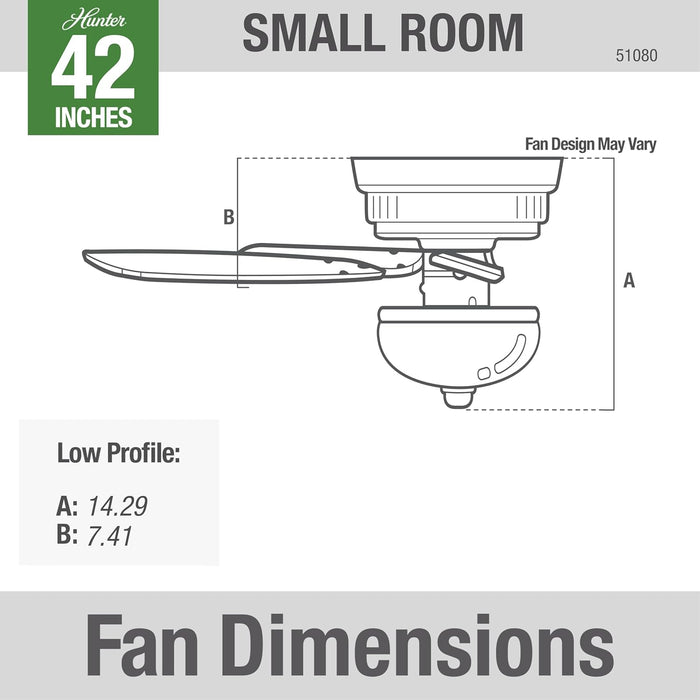 42 Inch Indoor Ceiling Fan with LED Light - White Ceiling Fan with Pull Chain, for Bedroom or Living Room, Low Profile Flush Mount, No Remote, 5 Blades - Newsome 51080, Fresh White