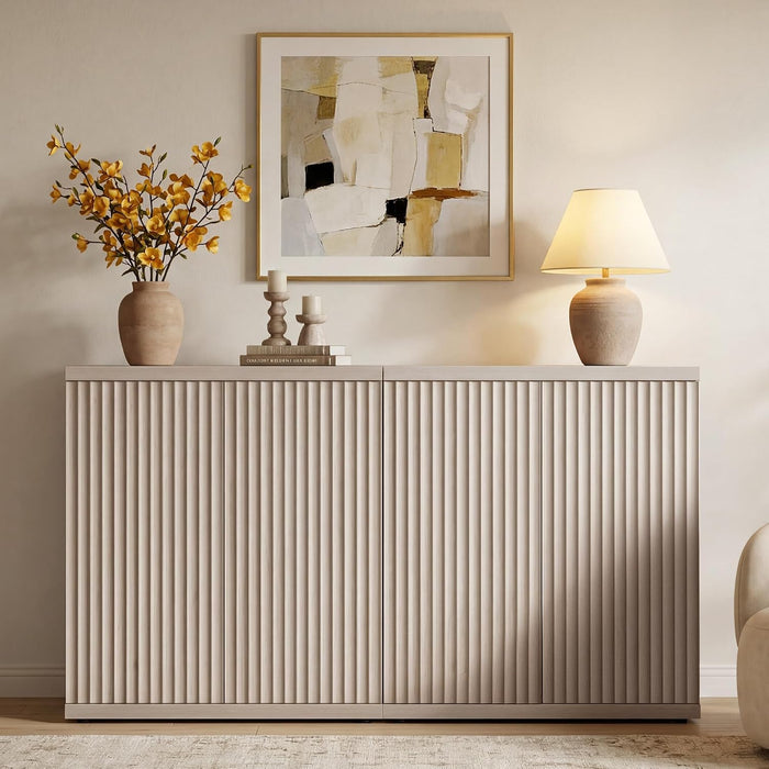 Buffet Cabinet with Storage Sideboard Cabinet with Doors & Shelves | Accent Sideboard Modern Credenza Fluted Storage Cabinet Mid Century Media Console for Living Room Kitchen Dining Hallway