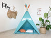 Large Kids Teepee Tent with Padded Mat , Kids Playhouse , Indoor Playzone , Rainbow Teepee Print , Turquoise Color Teepee