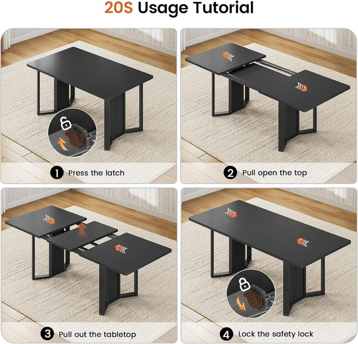 5-Piece Dining Table Set for 4-6 People, 63" Extendable Kitchen Table and 4 Cushion Chairs, Dining Room Table with MDF Board & Metal Frame for Small Space, Easy Clean, Black