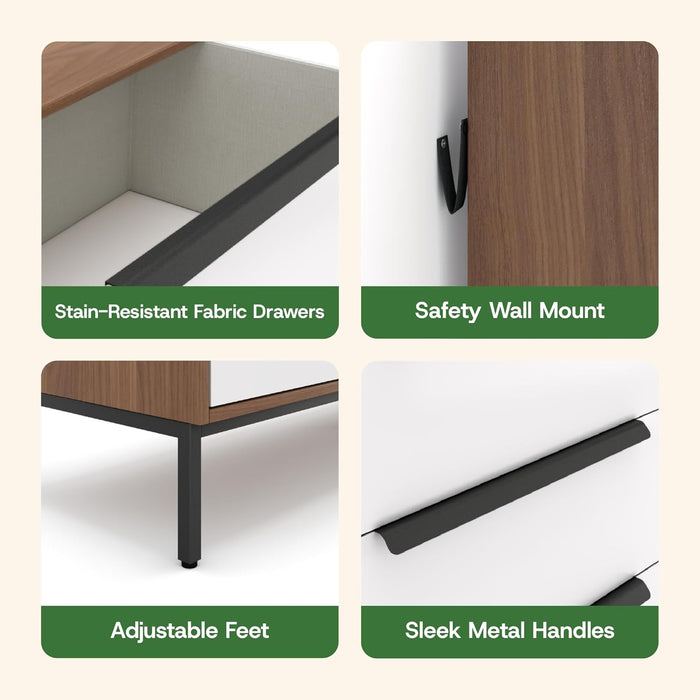 Lira Premium 4 Drawer Fabric Dresser - Engineered Wood Frame Chest of Drawers for Bedroom - Strong & Sag-Proof Clothing Organizer with Sleek Metal Handles (Dark Brown)