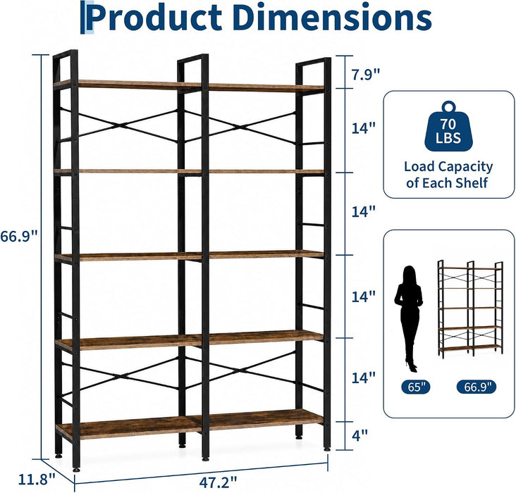 5 Tier Bookshelf, Bookcase with 10 Open Display Shelves