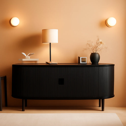 63" TV Stand with Power Outlet for Tvs up to 70 Inch, Entertainment Center with Storage and Adjustable Shelves, Modern Media Console with Sliding Doors for Living Room, Black