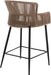 Farmhouse Woven Bar Stools Set of 3, 26 Inch Linen Upholstered Rattan Barstools with Curved Backs, Modern Cane Counter Height Bar Chairs with Metal Legs and Armrest for Kitchen Island, Beige