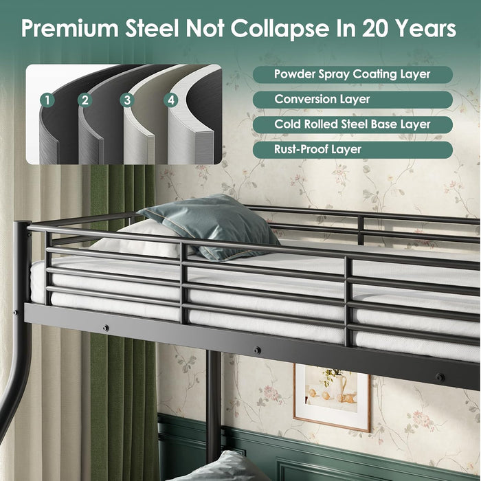 TwinXLOverQueen Bunk Bed HeavyDuty Metal Black Finish
