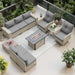 10-Piece Outdoor Patio Furniture Set with Rocking Swivel Chair, PE Wicker Rattan Sectional Sofa Patio Conversation Set with 55,000 BTU Fire Pit Table & Coffee Table, Grey