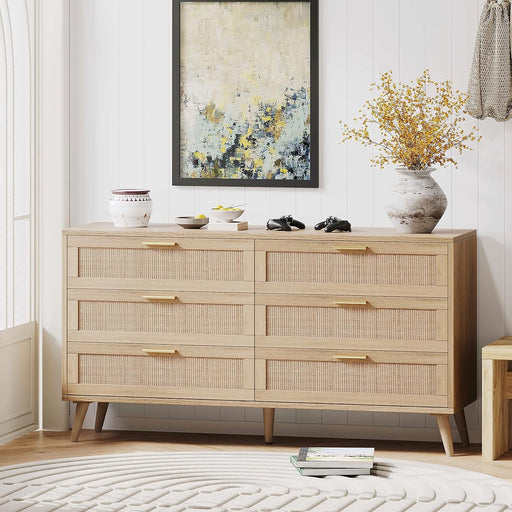 Rattan Double Dresser with 6 Drawers