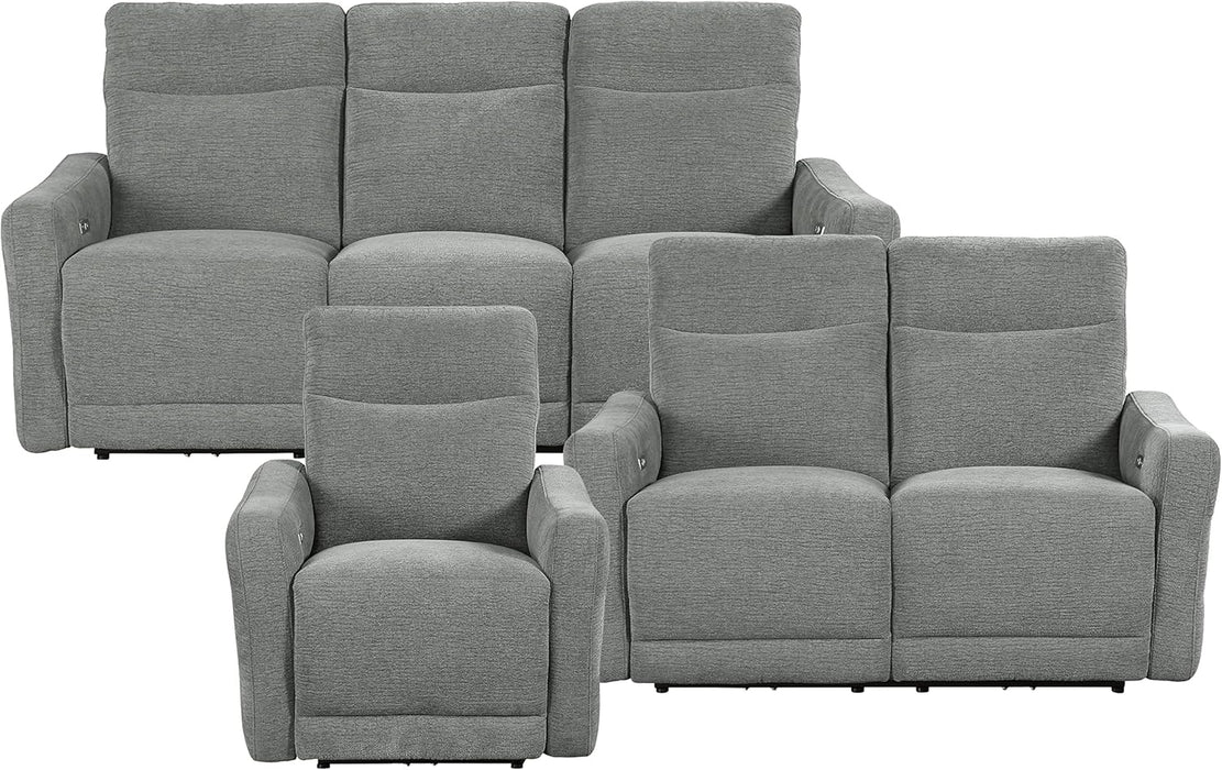 Rainwood Wall-Hugger Power Double Lay Flat Reclining Living Room Set, 3-Piece, Dove Gray