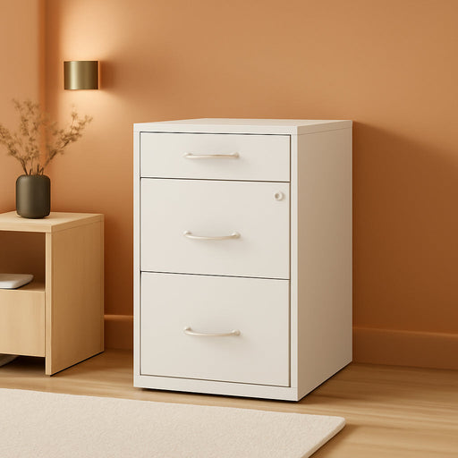 Space Solutions 18In Deep 3 Drawer Metal File Cabinet Pearl White, Letter Size, Fully Assembled
