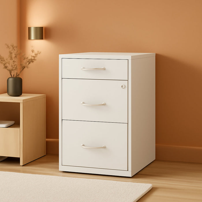 Space Solutions 18In Deep 3 Drawer Metal File Cabinet Pearl White, Letter Size, Fully Assembled