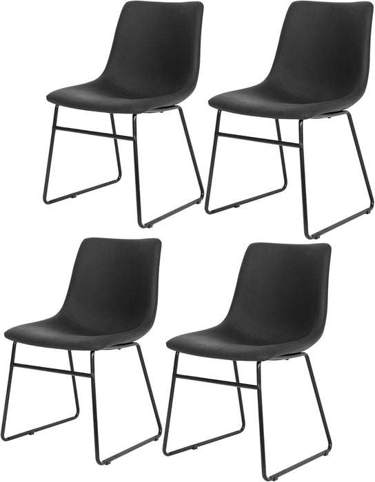Set of 4 PU Leather Dining Chairs 18.3 Inch Wide Kitchen Dining Room Chairs Mid-Century Modern Chairs with Backrest and Metal Legs, Black