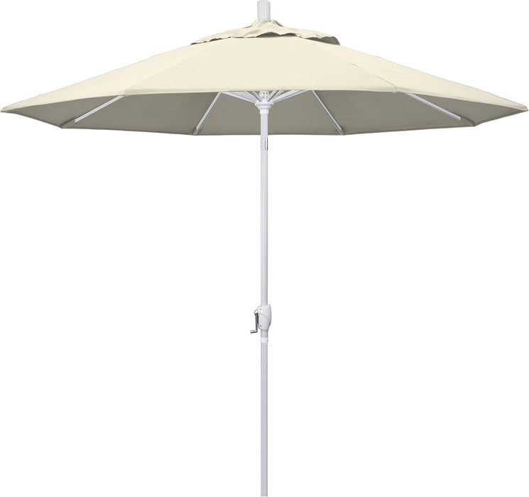 9' round Aluminum Market Umbrella, Crank Lift, Push Button Tilt, White Pole, Antique Beige Olefin